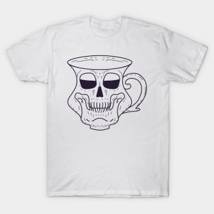 Grinning Skull Coffee Cup - Death before decaf - Tea Mug - hot drink black and white line drawing T-Shirt